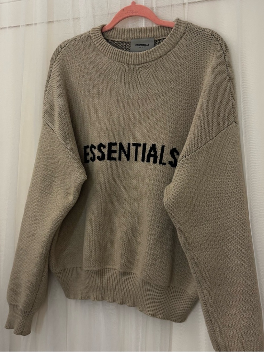 Essentials Beige Crewneck Sweater with Black ESSENTIALS Logo